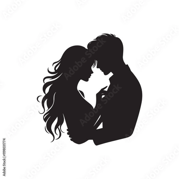 Fototapeta Black Color romantic couple silhouette design Vector Illustration, Solid White Background (20).eps