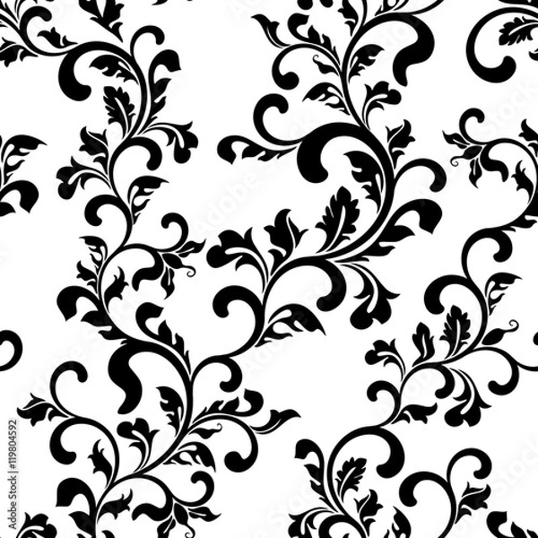 Fototapeta Seamless floral pattern on a white background. The pattern can be used for printing on textiles, wallpaper, packaging