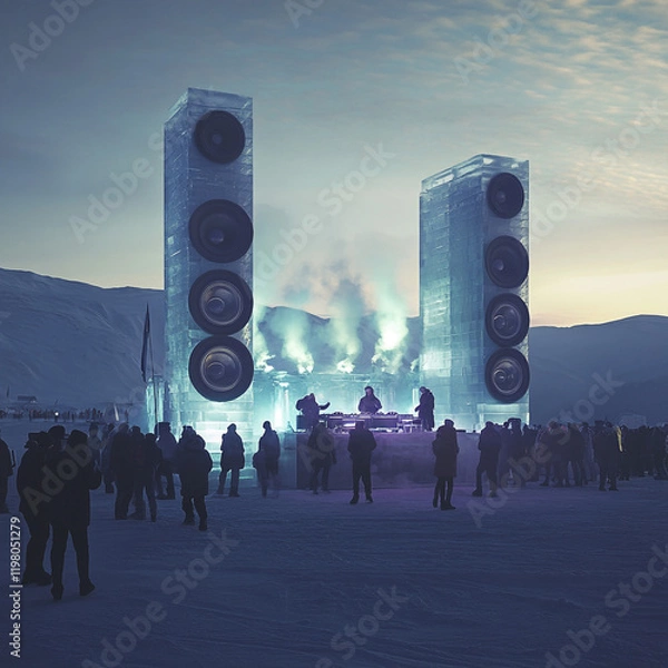 Obraz Ice Music Festival: DJs Perform Under Massive Frozen Speakers
