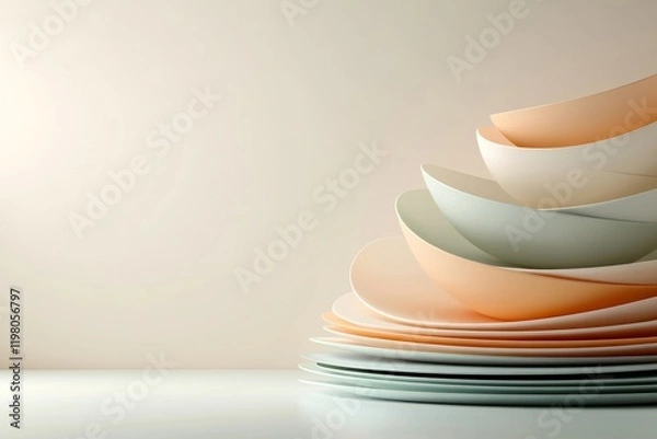 Fototapeta Stacked plates in soft pastel colors on a minimalistic surface creating an elegant and modern aesthetic