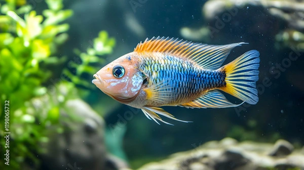 Obraz Close-up view of a fish swimming in an aquarium for aquatic-themed designs