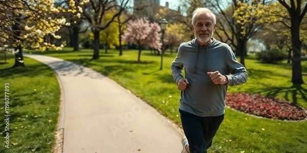 Obraz Elderly man jogging in the park  

