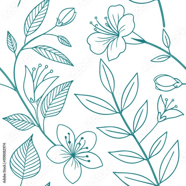 Fototapeta Minimalist Botanical Line Art Pattern