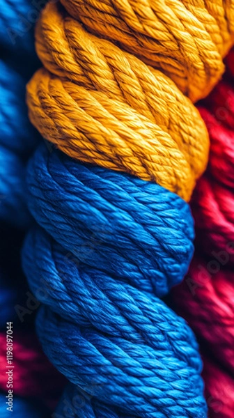 Fototapeta Twisted marine rope macro photography showing vibrant color details
