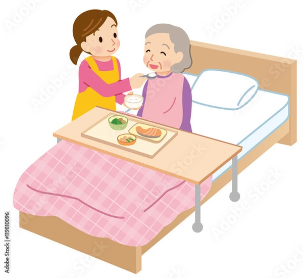 Obraz 介護　食事　シニアとヘルパー