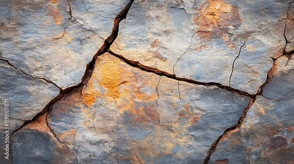 Fototapeta A cracked rock texture with deep fissures and rough edges 