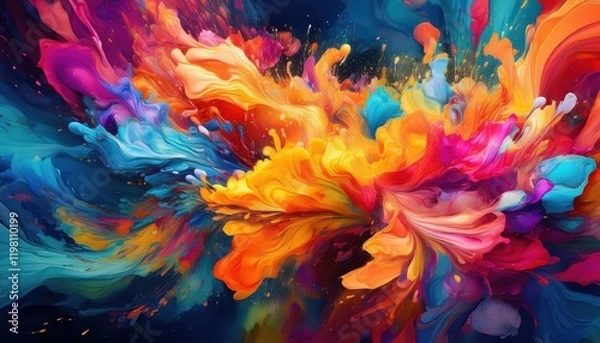 Obraz Vibrant Chromatic Explosion A Frenzy of Colors in MidAir as Paint Splatters and Swirls, Captured at a Moments Glance on January th, .
