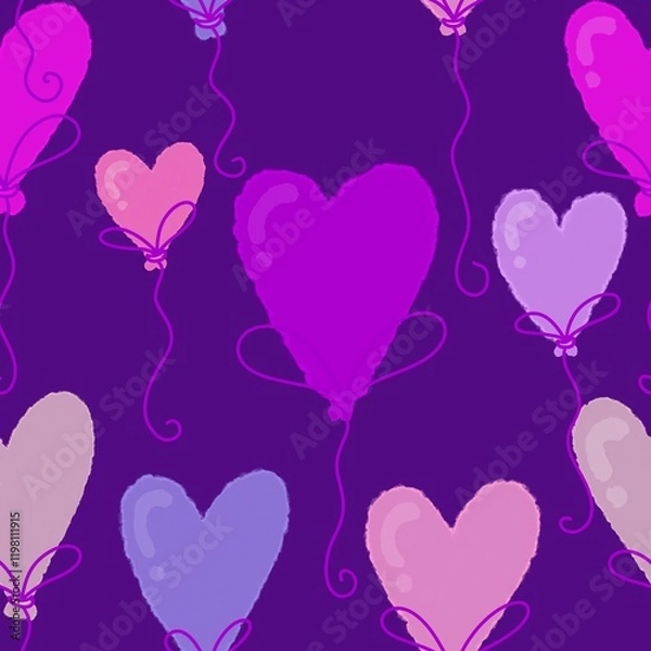 Fototapeta Valentines hearts balloons seamless love pattern for wrapping paper and fabrics and linens and 14 February party accessories and kids clothes print