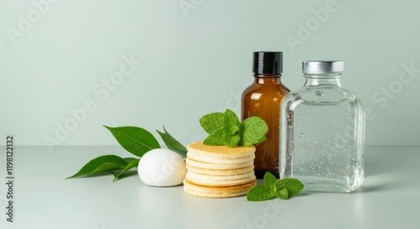 Obraz Bottle of clear liquid next to a bottle of brown liquid