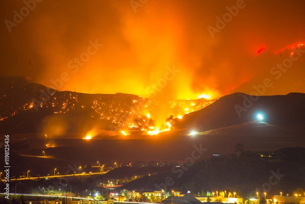 Obraz California wild fires in the mountains and hills of the Los Angeles County.