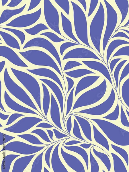 Fototapeta Abstract outlined leaves seamless pattern. Hand drawn outline design for fabric , print, cover, banner and invitation. Luxury minimal style wallpaper with botanical leaves