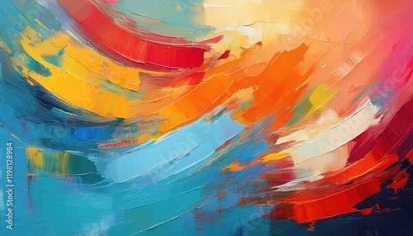 Fototapeta Vibrant Abstract Paint Strokes Showcase a Kaleidoscope of Colors and Textures on Canvas, Capturing the Energy and Spontaneity of Creative Expression at Dusk on January th, .