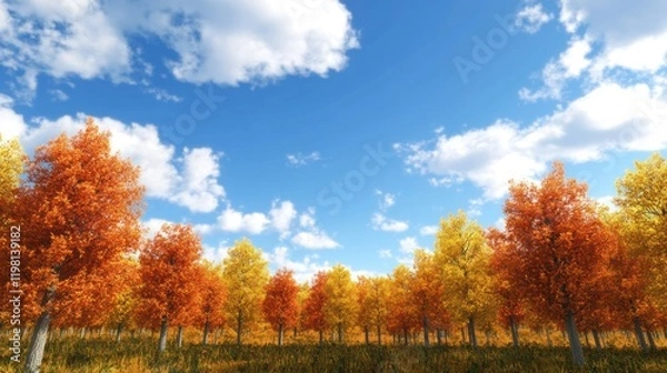 Fototapeta Autumn Trees Under Blue Skies