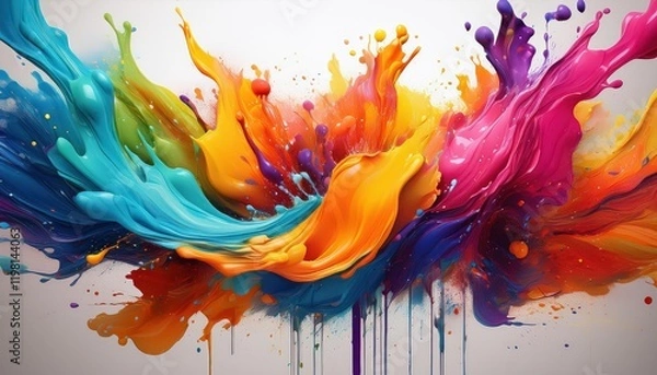Fototapeta Vibrant Paint Splashes on White Backdrop A Symphony of Colors Showcasing Artistic Expression and Energy