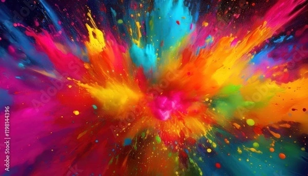 Fototapeta Vibrant Holi Celebration Colorful Paint Splashes Creating a Festive and Joyful Atmosphere with Dynamic Background, Captured on at.