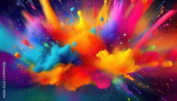 Fototapeta Vibrant Holiinspired Paint Splashes Create a Bright and Fun Entertainment Background with an Exuberant Holi Concept