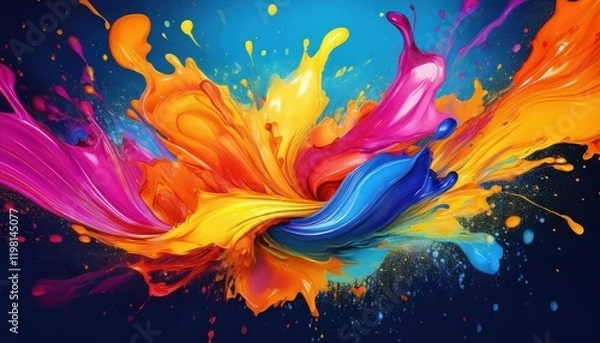 Fototapeta Vibrant Abstract Artwork Showcasing a Spectacular Explosion of Colors in a Dynamic and Messy Scene, Embracing the Spontaneity and Creative Energy of an Artists Brushstroke.