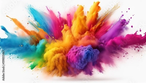 Fototapeta Vivid Rainbow Holi Explosion A Festive Celebration of Bright Colors in Isolated White Backdrop, Capturing the Joy and Energy of the Festival.