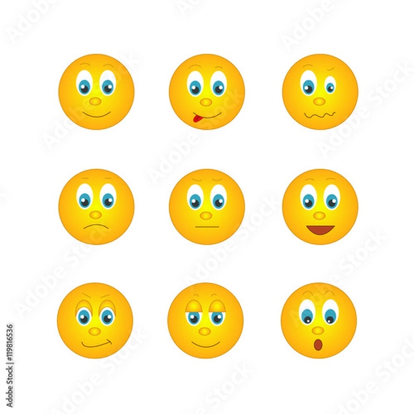 Fototapeta several round yellow emoticons with different emotions