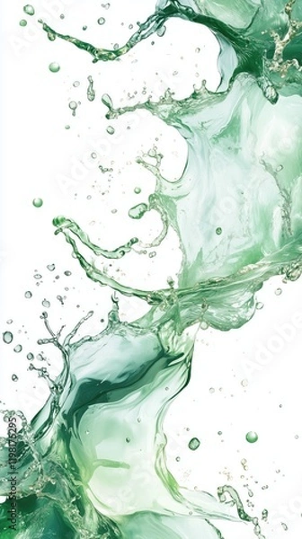 Fototapeta Green Liquid Splashing Across the Screen, Food Beverage Macro Concept, Lime Plant Based Juice Water Liquor Watercolors Ink Wet Paint, Isolated White Background for Easy Editing to Transparent Asset