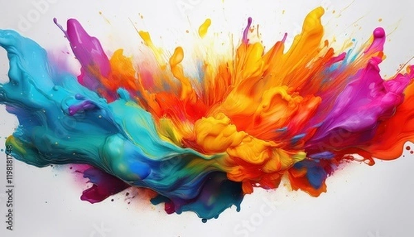 Fototapeta Vibrant Explosion of Colored Oil Paint on White Background Abstract Expressionist Masterpiece Capturing the Energy and Intensity of Colors and Textures