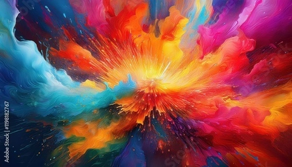 Fototapeta Vibrant Abstract Art Explosion A Spectacle of Colors Swirling in an Energetic Dance Across Canvas, Showcasing a Kaleidoscope of Hues and Textures at the Brink of Creative Expression.