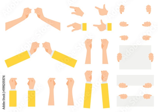 Fototapeta 持つポーズをした手のイラストセット　ジェスチャー　フラットデザイン