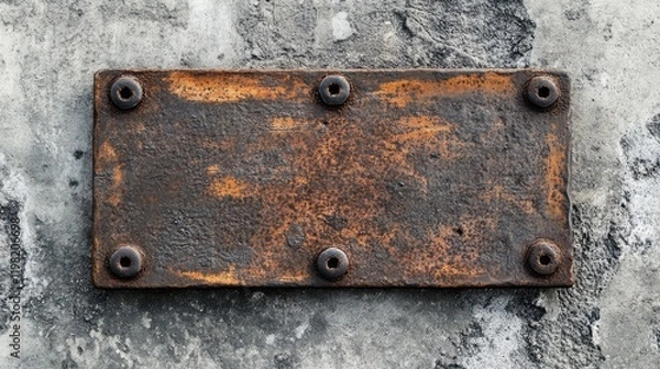 Fototapeta Rustic metal sign with hand-forged details, placed on a textured concrete background.