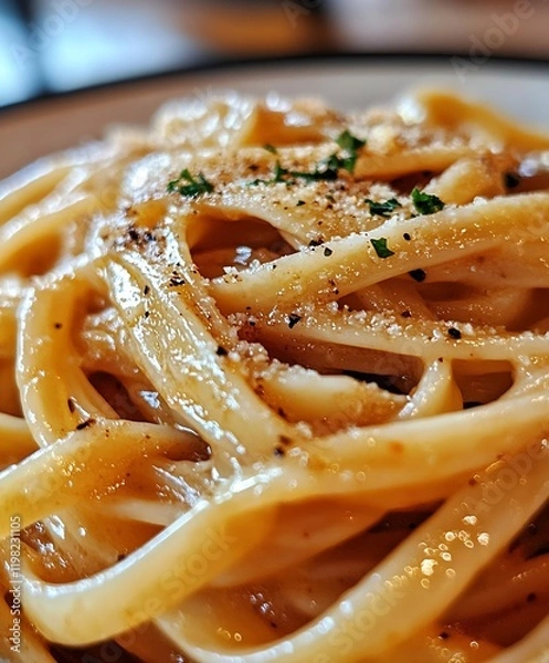Fototapeta Italian Spaghetti with Creamy Sauce and Freshly Grated Cheese for Authentic Flavor : Generative AI