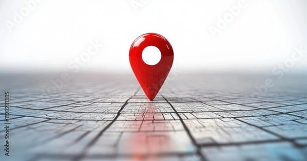 Obraz Red location pin icon for navigation, map pointer, travel destination symbol, GPS locator design element, modern minimalist graphic on white background