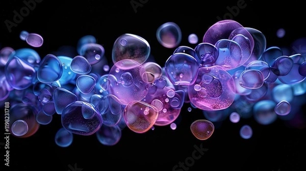 Fototapeta 3D_render_of_abstract_shapes_in_purple_and_blue_