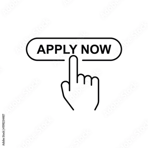 Obraz Apply now icon in flat style. Finger cursor vector illustration on white isolated background. Click button business concept