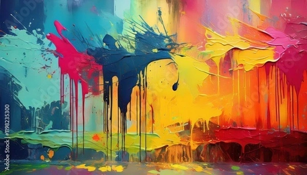 Fototapeta Moody Abstraction Chaotic Paint Strokes Smudges on a Rustic Wall Background, Capturing the Spirit of Worn Time and Creative Expression.