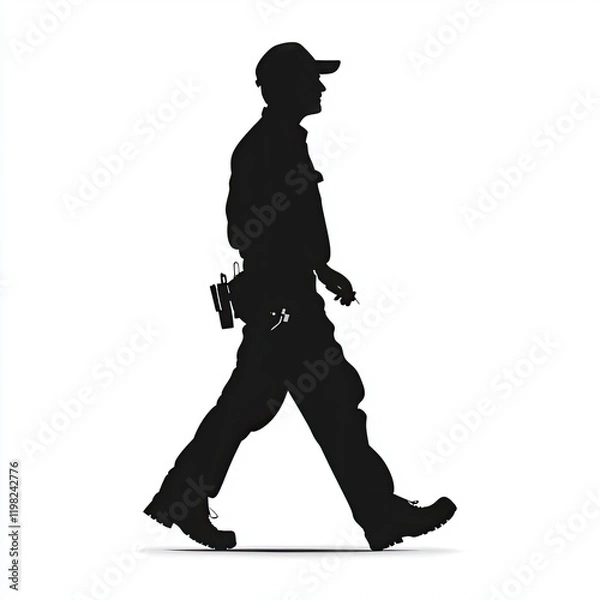 Obraz Silhouette of a Construction Worker Walking: A Strong and Minimalist Vector Graphic