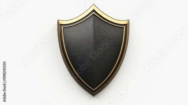 Fototapeta An elegant black shield design with a gold trim. This image symbolizes protection and strength. Ideal for various creative projects. Generative AI