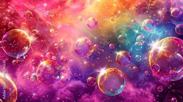 Fototapeta A_vibrant_display_of_floating_bubbles_in_various