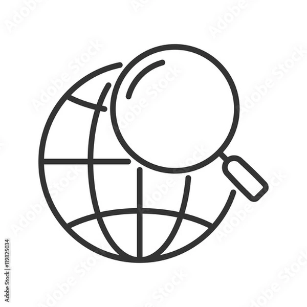 Obraz Earth under magnifying glass. Global search line style icon