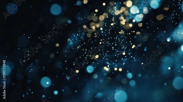 Fototapeta Abstract Blue and Gold Network: A Digital Universe of Connectivity