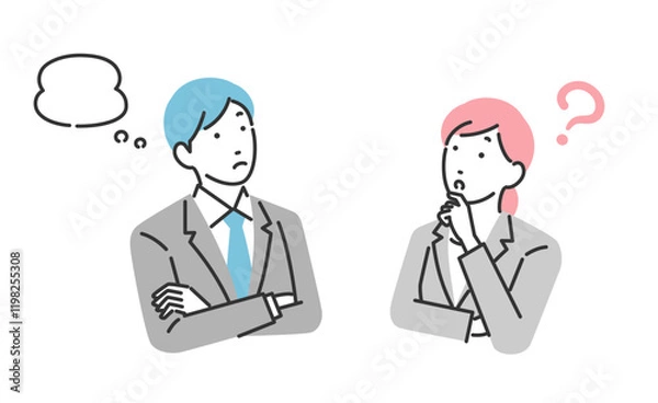 Fototapeta 考えているポーズのビジネスパーソンのイラスト