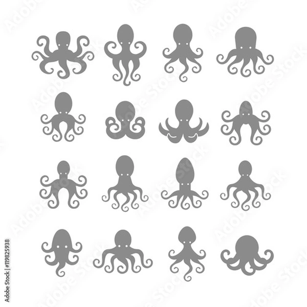 Obraz Octopus logo illustration set.