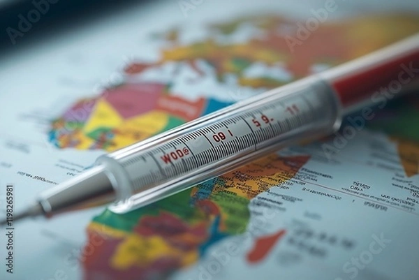 Obraz Global Vaccination Syringe on world map