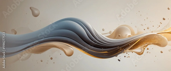 Obraz A beige background with flowing abstract golden and gray curves