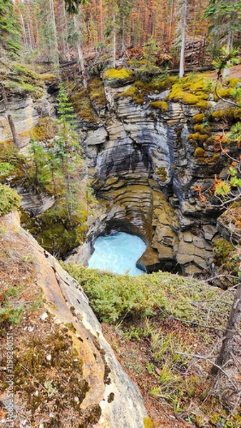 Obraz Crystal Blue Rapids and Carved Canyon Wonders - Exploring Athabasca Falls, Jasper National Park, Alberta, Canada