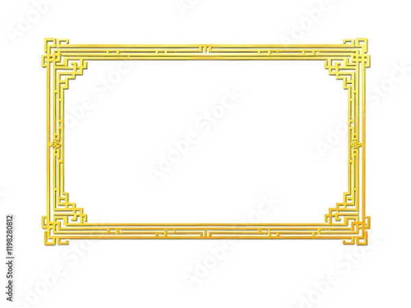 Obraz Rectangle vintage gold frame for web presentation, horizontal border in oriental style ,png with transparent background.