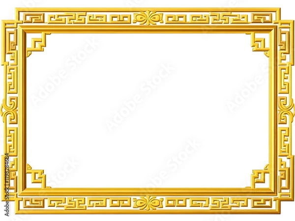 Obraz Rectangle vintage gold frame for web presentation, horizontal border in oriental style ,png with transparent background.