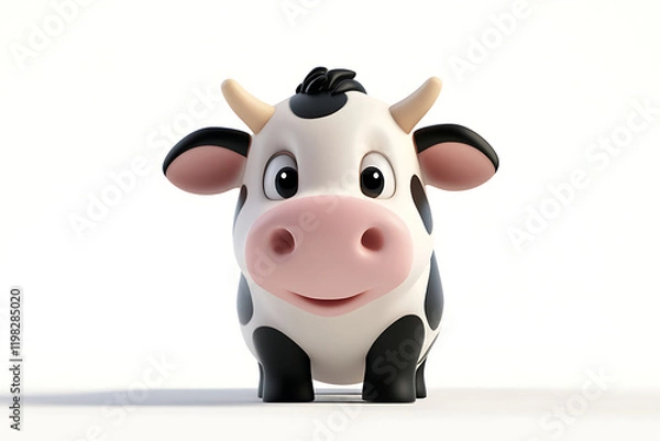 Fototapeta A cute cartoon-style cow character with a friendly expression.