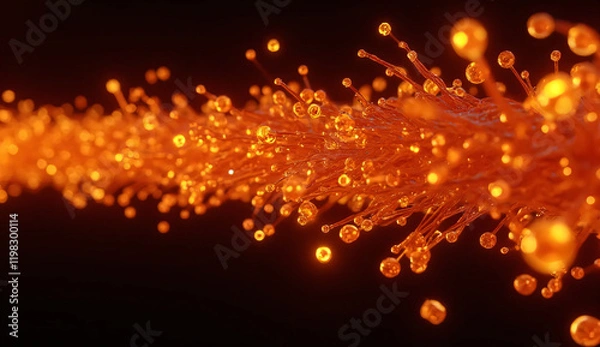 Obraz Abstract orange particles of optical fiber 3d illustration