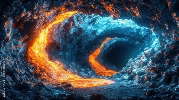Obraz Inferno and Glacial Cave: A Surreal Contrast of Fire and Ice