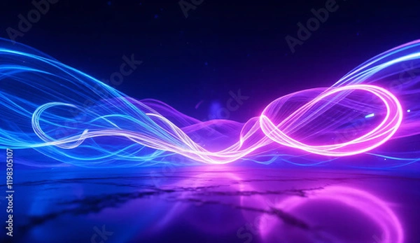 Obraz Abstract blue and purple dynamic background.Futuristic vivd neon swirl lines. Light effect