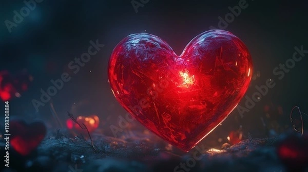 Obraz red heart with a glossy finish, glowing softly against a dark background to capture the romance of Valentine's Day